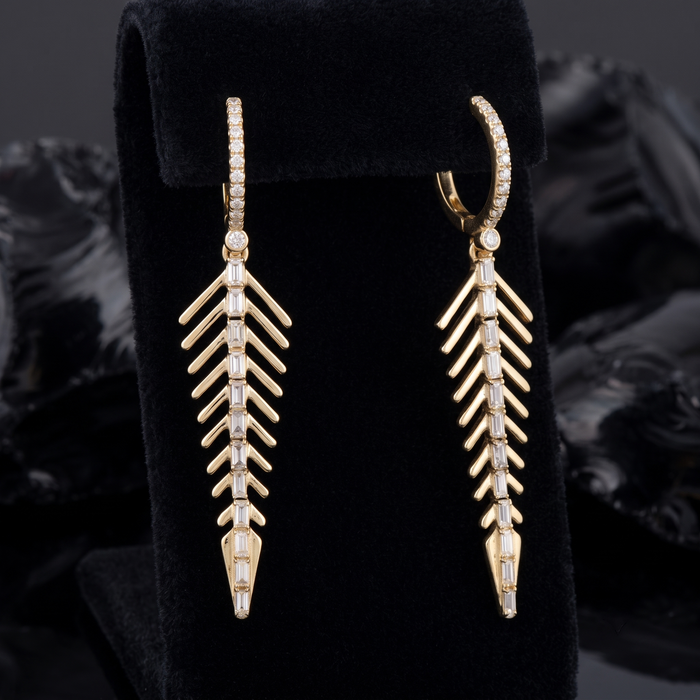 Diamond Spine Drop Statement Earrings in 14K Yellow Gold