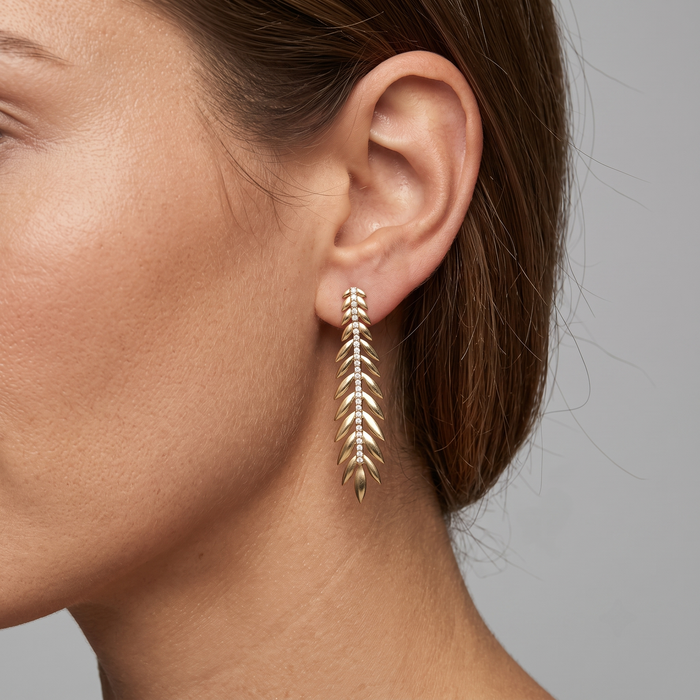 Leaf Shape Halo Huggie Earrings in 14K Yellow Gold