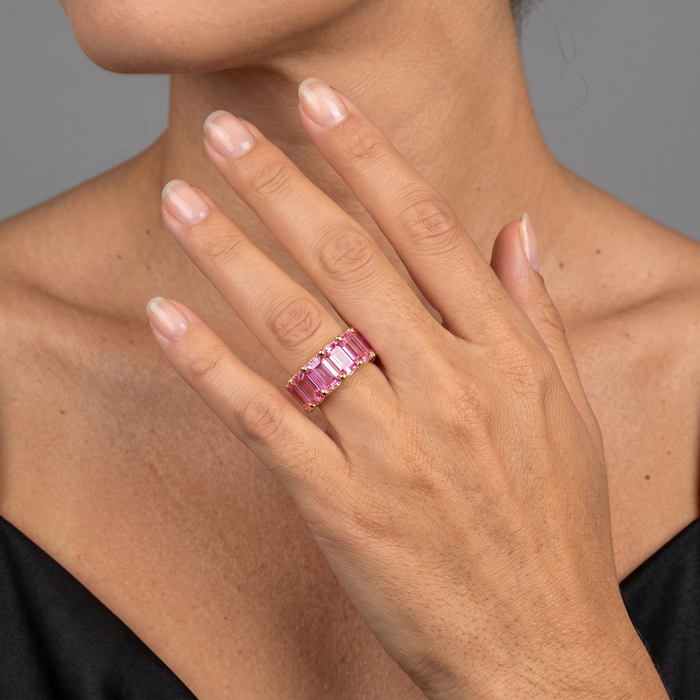 Pink Sapphire Diamond Ring in 14K Yellow Gold
