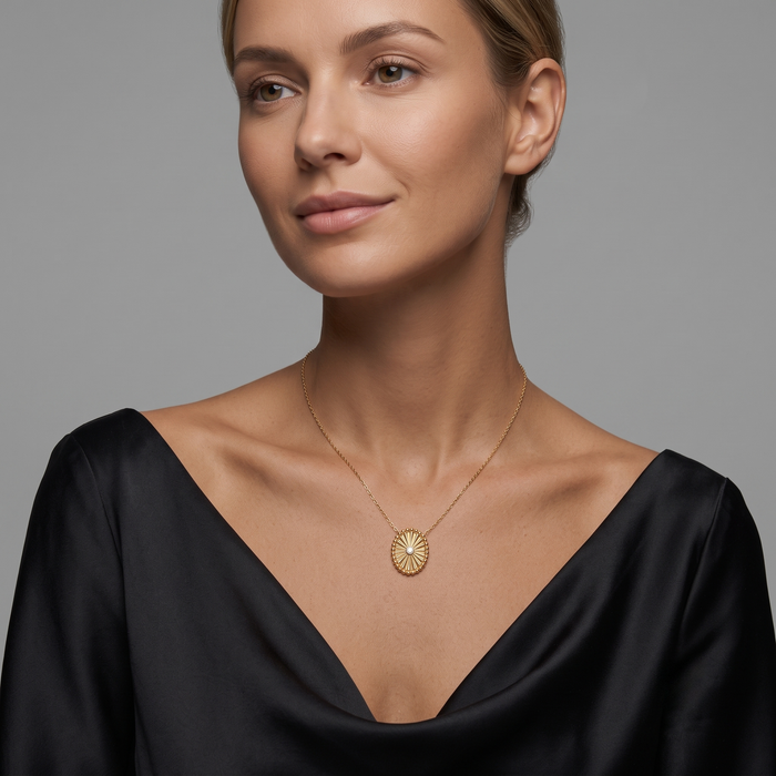 Sunburst Diamond Pendant Necklace in 14K Yellow Gold