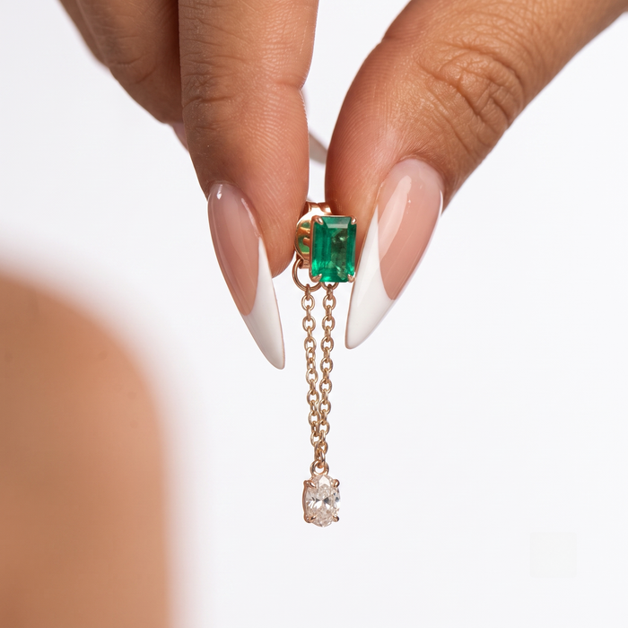 Emerald Chain Drop Earrings in 14K Yellow Gold