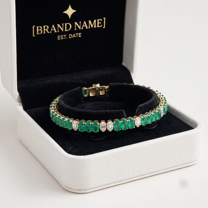Oval Cut Emerald Line Bracelet in 14K Yellow Gold