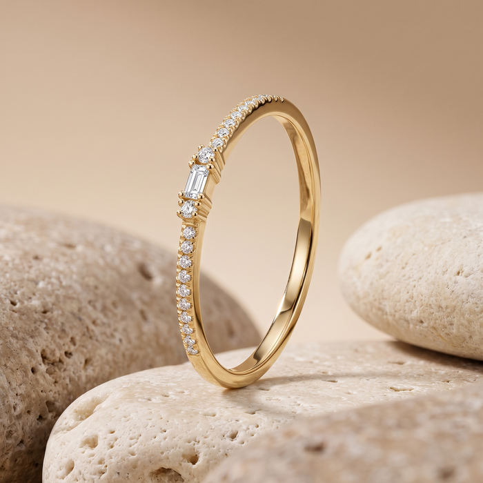 Baguette Round Diamond Band Ring in 14K Yellow Gold