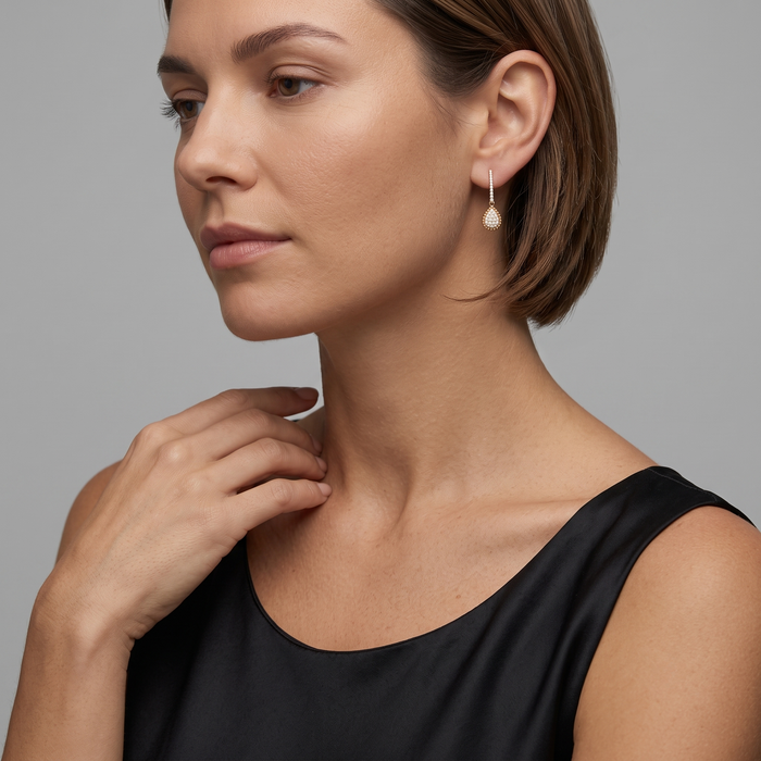 Teardrop Pave Dangle Diamond Earrings in 14K Yellow Gold