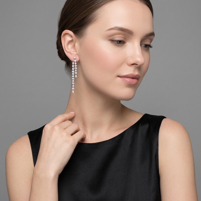 Multi Cut Diamond Drop Chandelier Earrings in 18K White Gold