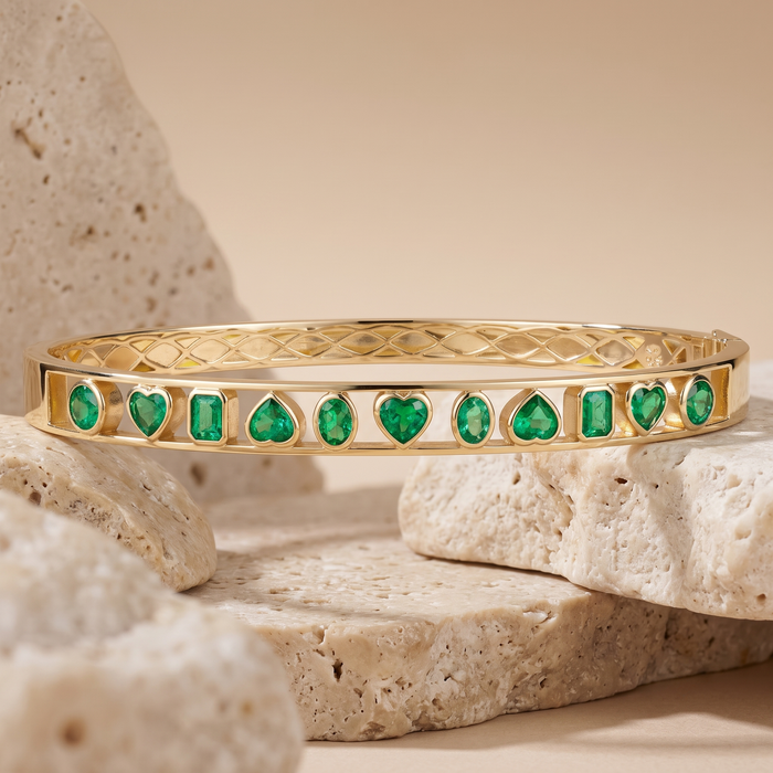 Brilliant Gemstones Bangle Bracelet in 14K Yellow Gold