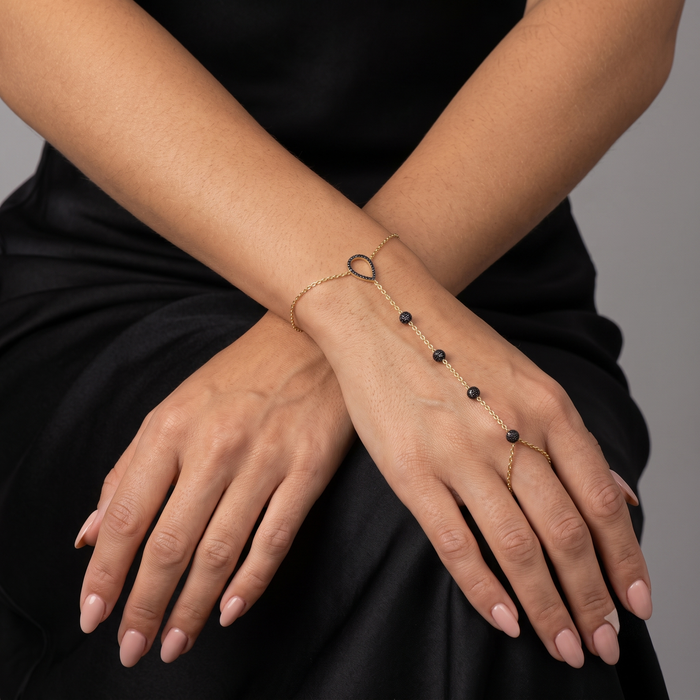 Midnight Mirage Hand Chain Bracelet in 14K Yellow Gold