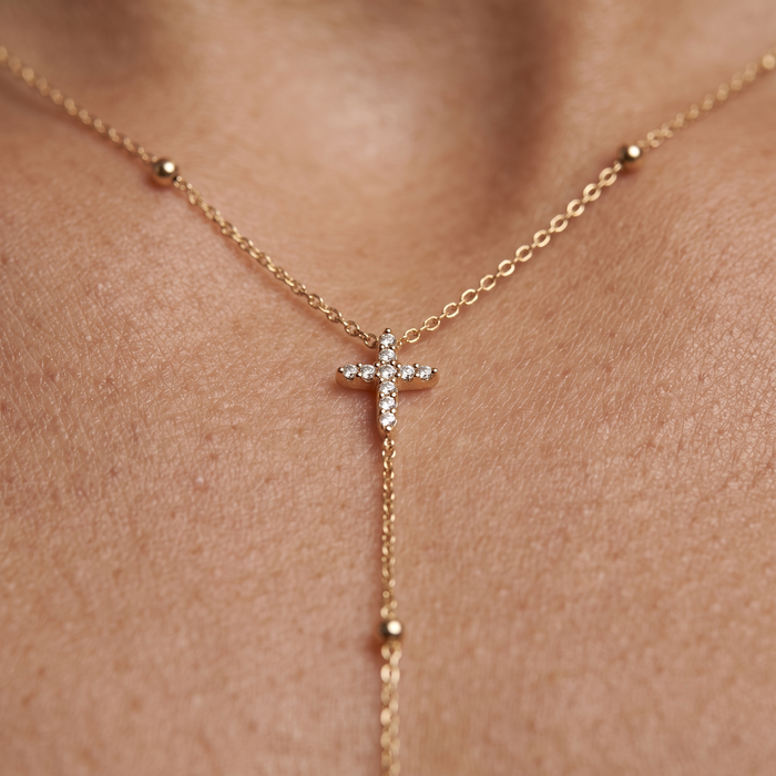 Diamond Cross Elegance Necklace in 14K Yellow Gold