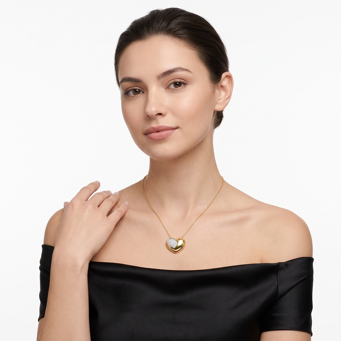 Flash Heart Pendant Diamond Necklace in 14K Yellow Gold