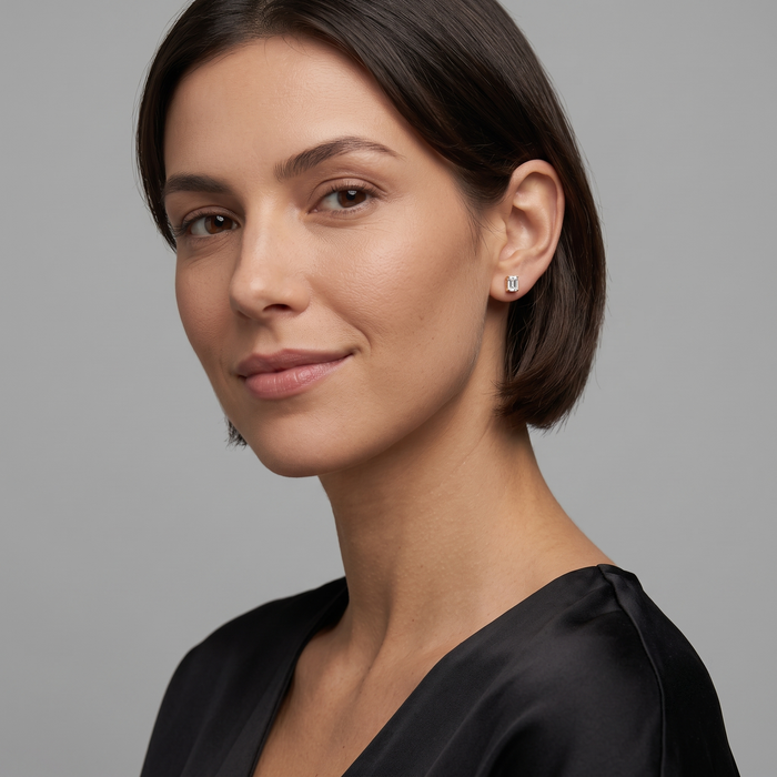 Four Prong Screw Back Setting Diamond Earrings in 14K Gold
