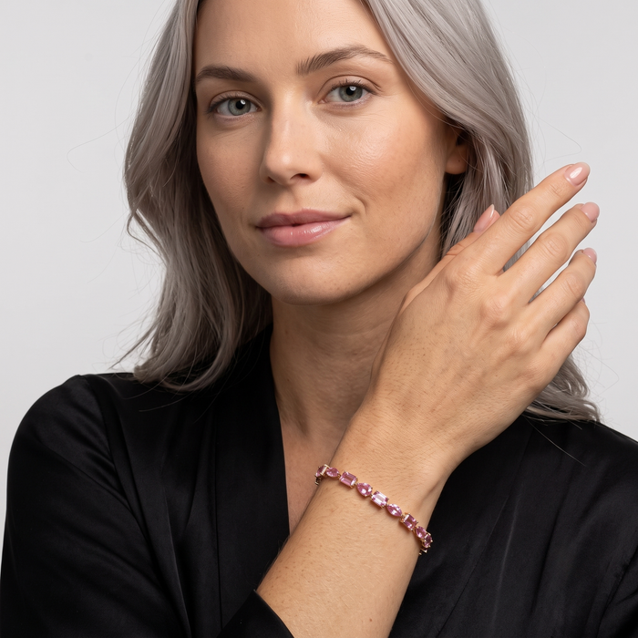 Exquisite Pink Sapphire 14K Yellow Gold Tennis Bracelet