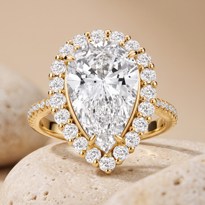 Pear Shape Halo Diamond Engagement Ring in 18K Gold