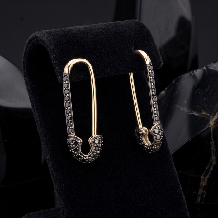 Pave Safety Pin Diamond Earrings in 14K Gold