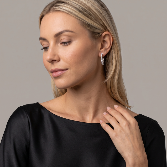 Baguette Diamond Hoop Earrings in 18K White Gold