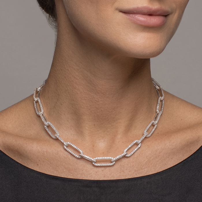 Long Chain Diamond 14K (or 18k upon request) Yellow Gold Link Necklace