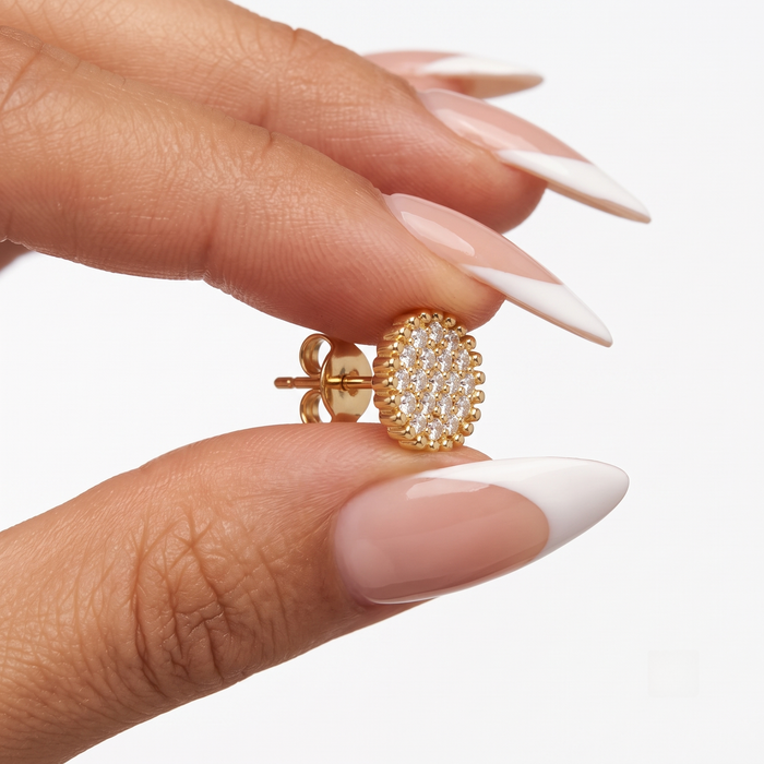 Round Cluster Push Back Diamond Stud Earrings in 14K Yellow Gold