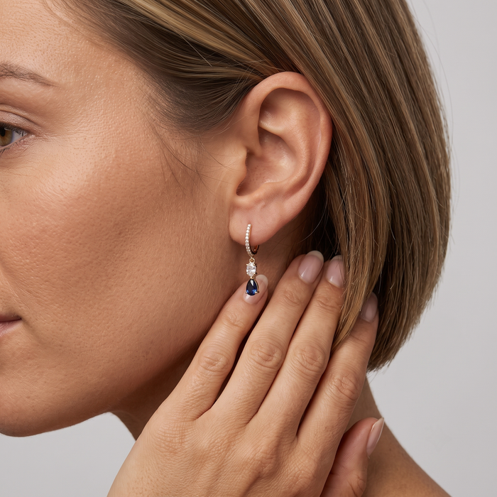 Midnight Sapphire Drop Earrings in 14K Yellow Gold