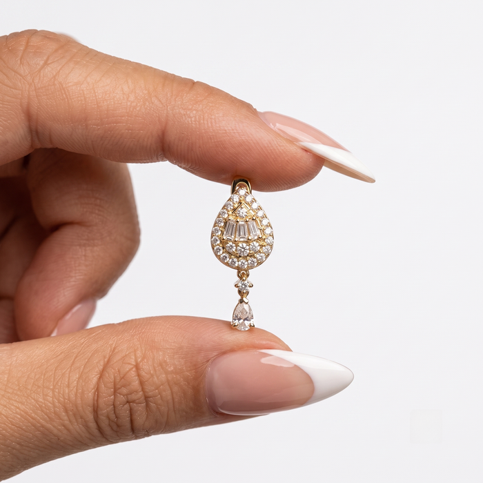 Reverie Diamond Halo Drop Earrings in 14K Yellow Gold