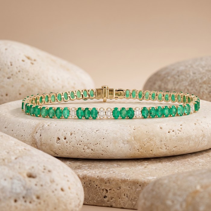 Oval Cut Emerald Line Bracelet in 14K Yellow Gold