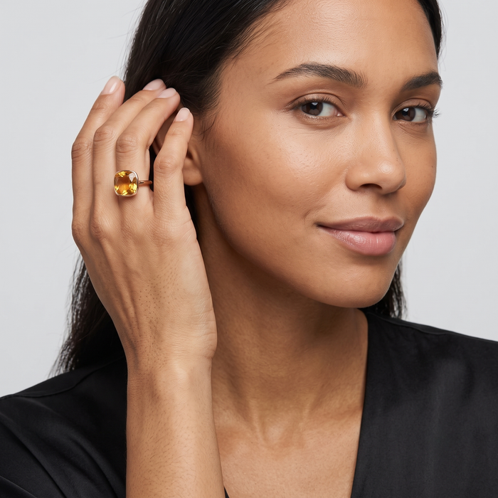 Citrine Cushion Cut 14K Gold Ring