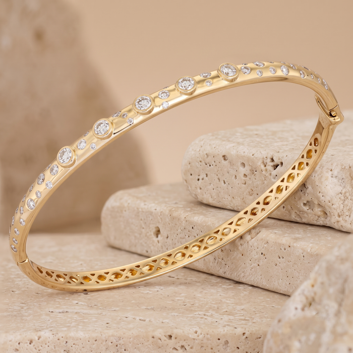 Quiet Lustre 14K (or 18k upon request) Yellow Gold Bangle Diamond Bracelet