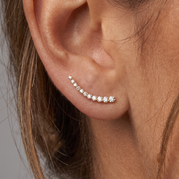 Tapered Diamond Climber Stud Earrings in 18K Gold