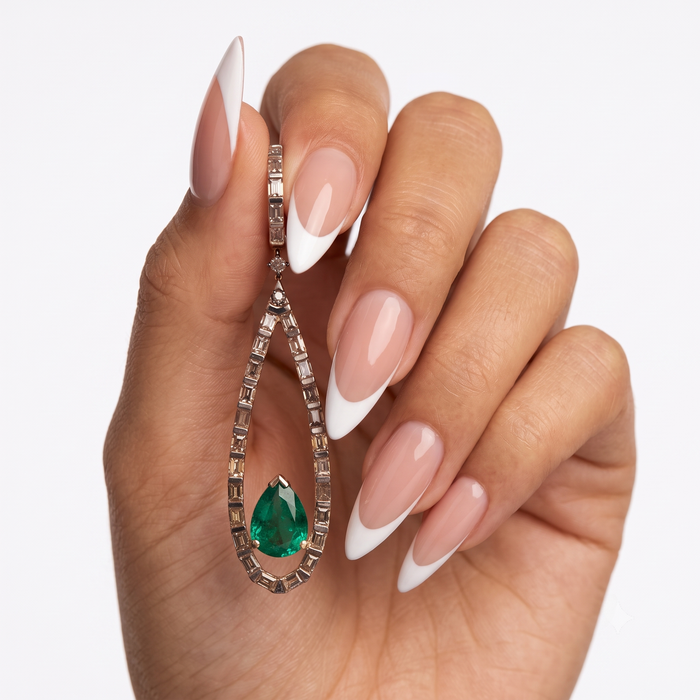 Green Emerald Drop Black Finish Earrings in 18K Yellow Gold