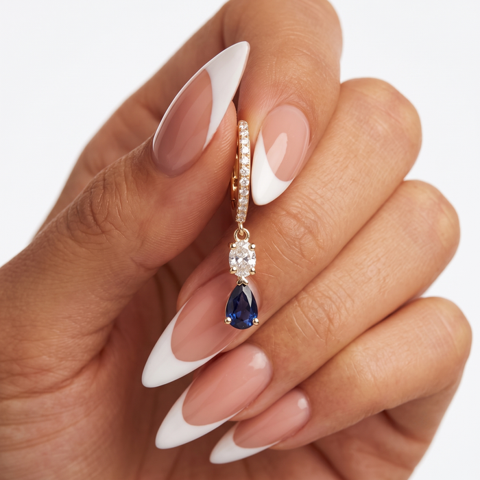 Midnight Sapphire Drop Earrings in 14K Yellow Gold