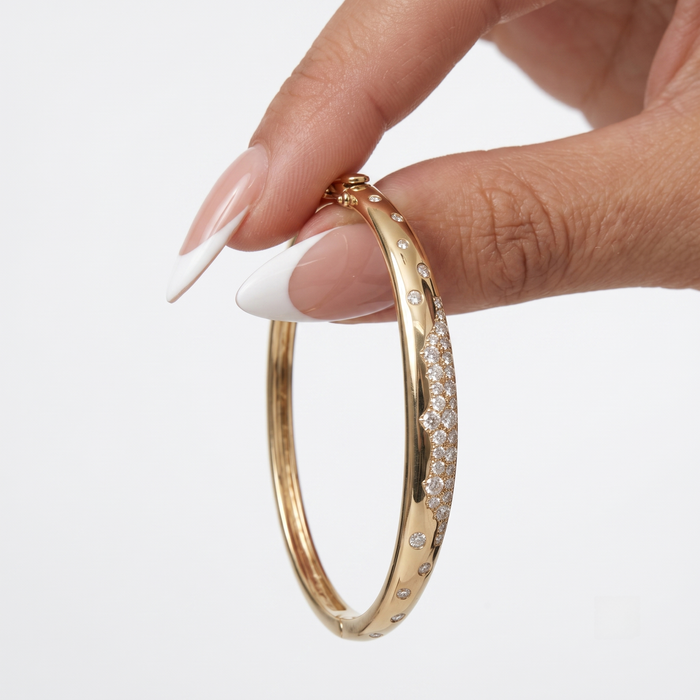 42 Diamond Orbit 14K (or 18k upon request) Yellow Gold Bangle Bracelet