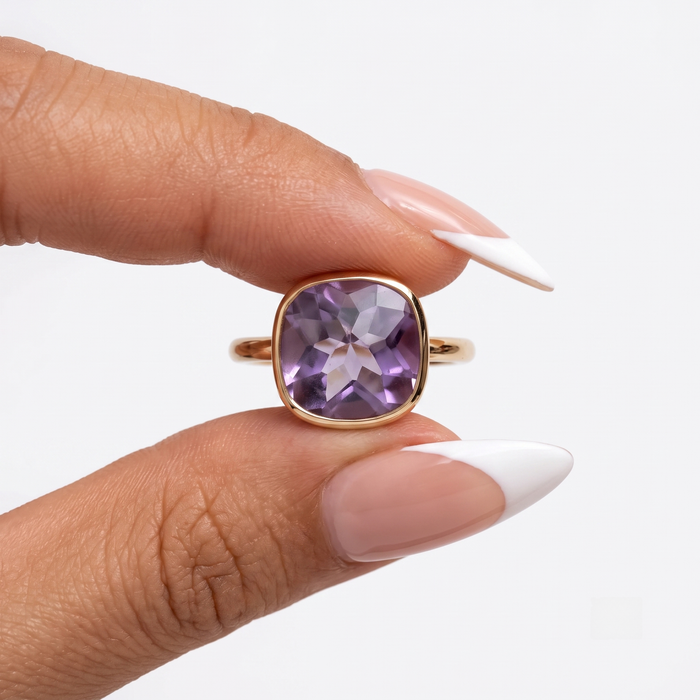 Amethyst Cushion Cut 14K Gold Ring