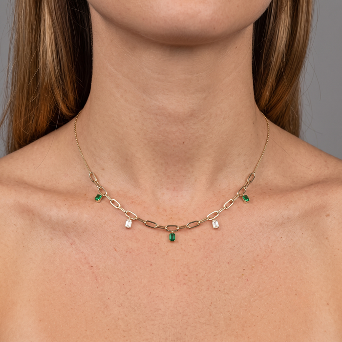 Exquisite Diamond Charm Station Necklace in 14K Yellow Gold