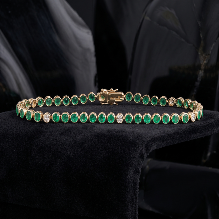 Gemstone Opal Diamond Tennis Bracelet in 14K Yellow Gold