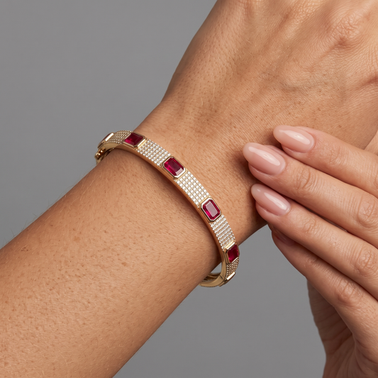 Elegant Ruby and Diamond 14K Yellow Gold Bracelet