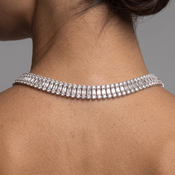 White Baguette 308 Round Diamonds Necklace in 18K Gold