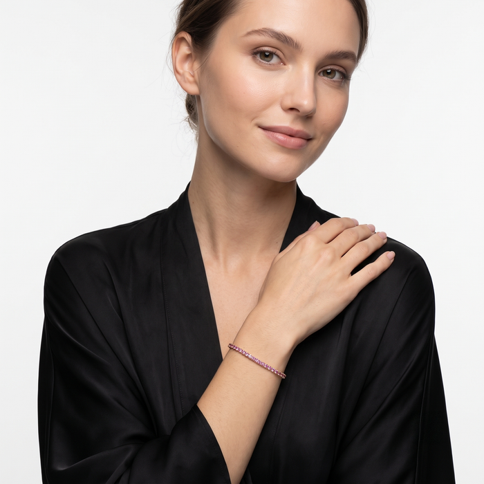 Luxurious Pink Sapphire 14K Yellow Gold Tennis Bracelet