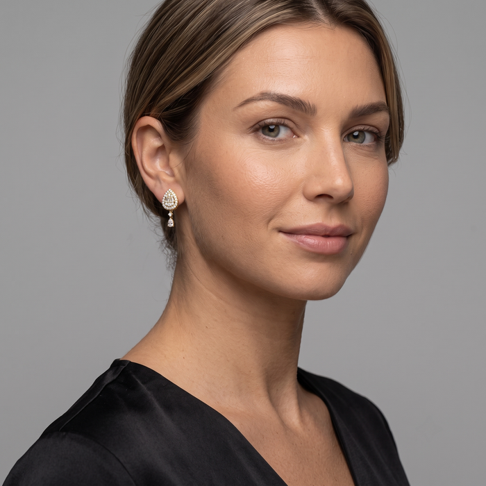 Reverie Diamond Halo Drop Earrings in 14K Yellow Gold