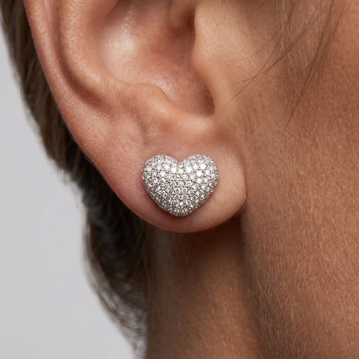 Heart Delicate Diamond Stud Earrings in 14K Yellow Gold