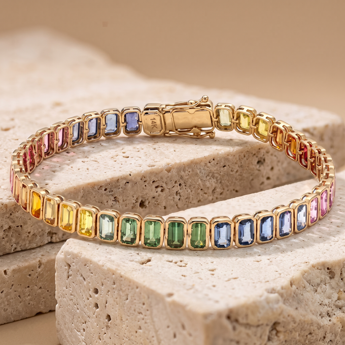 Chromatic Baguette 14K Yellow Gold Gemstone Bracelet