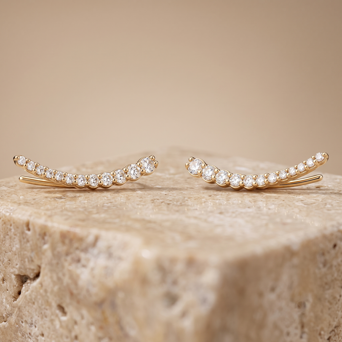 Tapered Diamond Climber Stud Earrings in 18K Gold