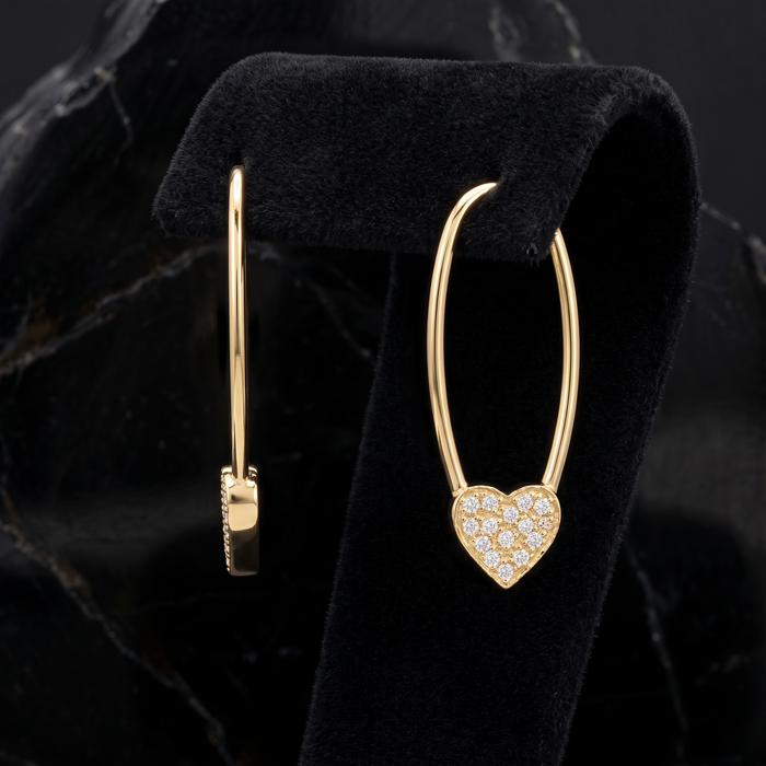 Heart Threader 14K (or 18k upon request) Yellow Gold Drop Diamond Earrings