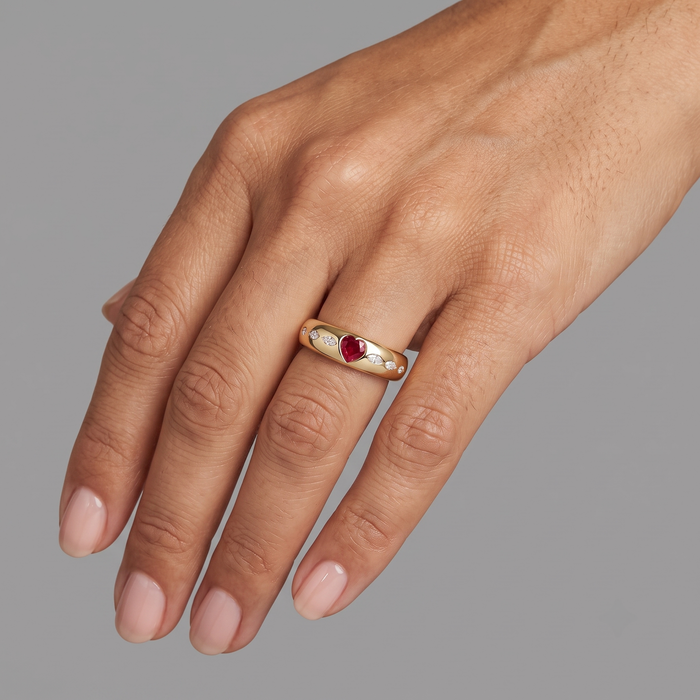 Ruby Heart 14K Marquise Diamond Band Ring