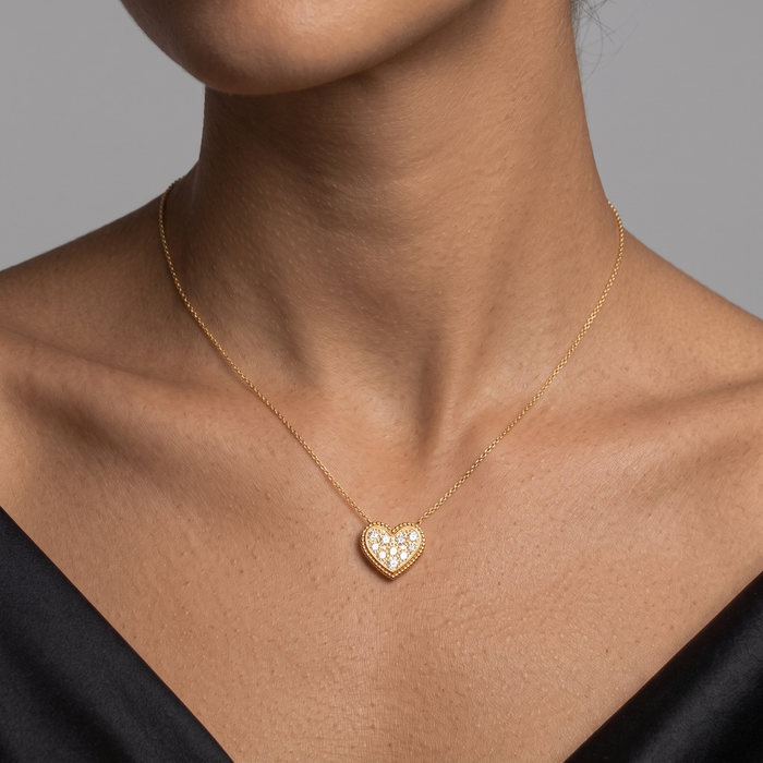 Green Diamond Heart Necklace in 14K Yellow Gold