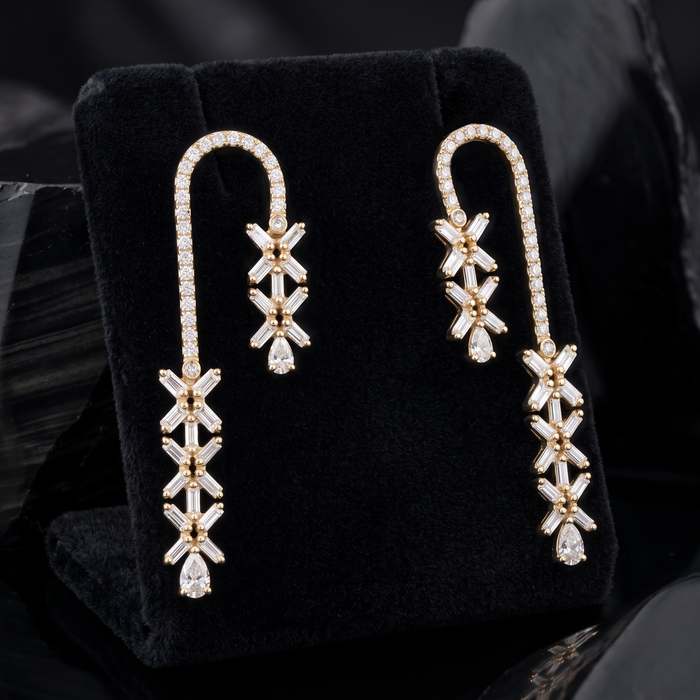 Diamond Cascade Loop Drop Earrings in 14K Yellow Gold