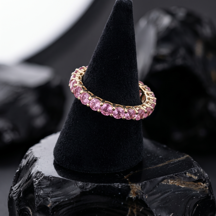 Delicate Pink Sapphire Eternity Band 14K Gold Ring