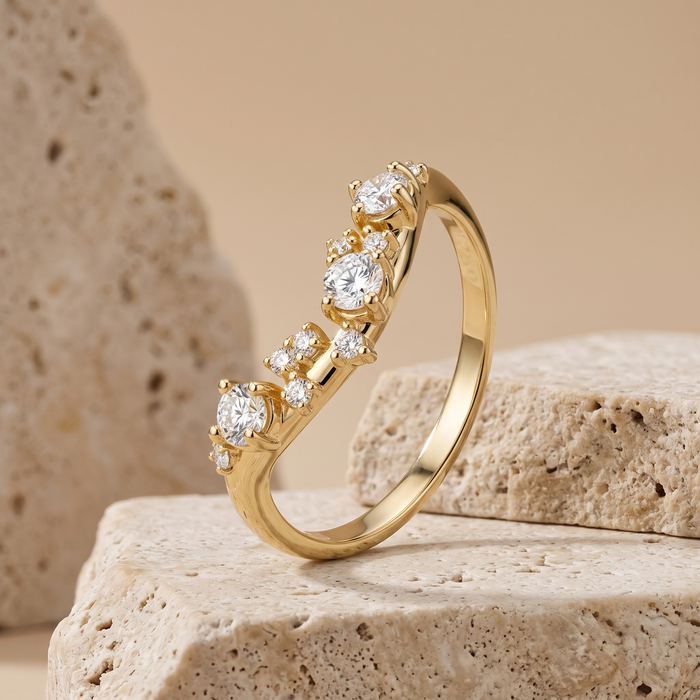 Scattered Diamond Cluster Ring in 14K Yellow Gold