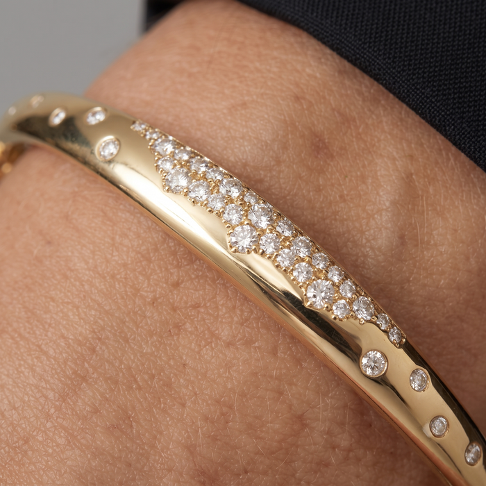42 Diamond Orbit 14K (or 18k upon request) Yellow Gold Bangle Bracelet
