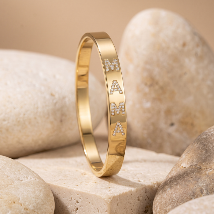 Mama Bangle Pave Letter Diamond Bracelet in 14K Yellow Gold