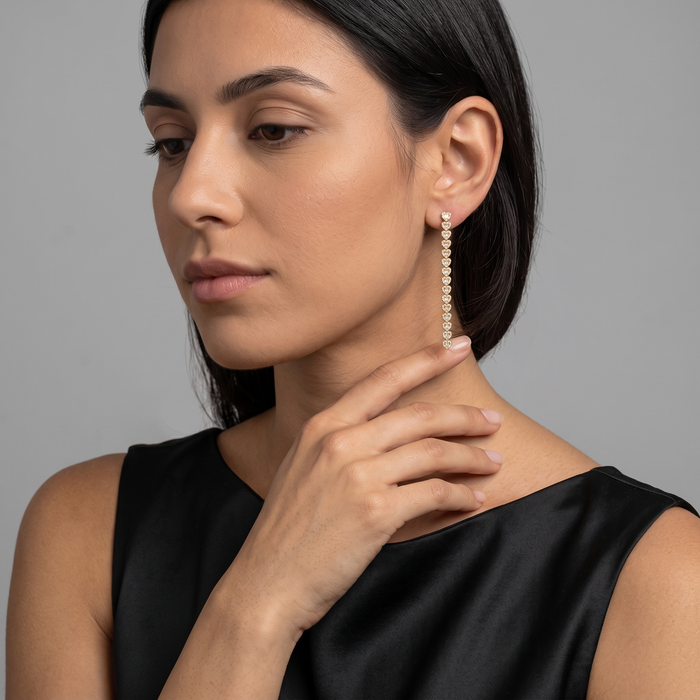 Heart Shaped Diamond Line Drop Earrings in 18K Yellow Gold