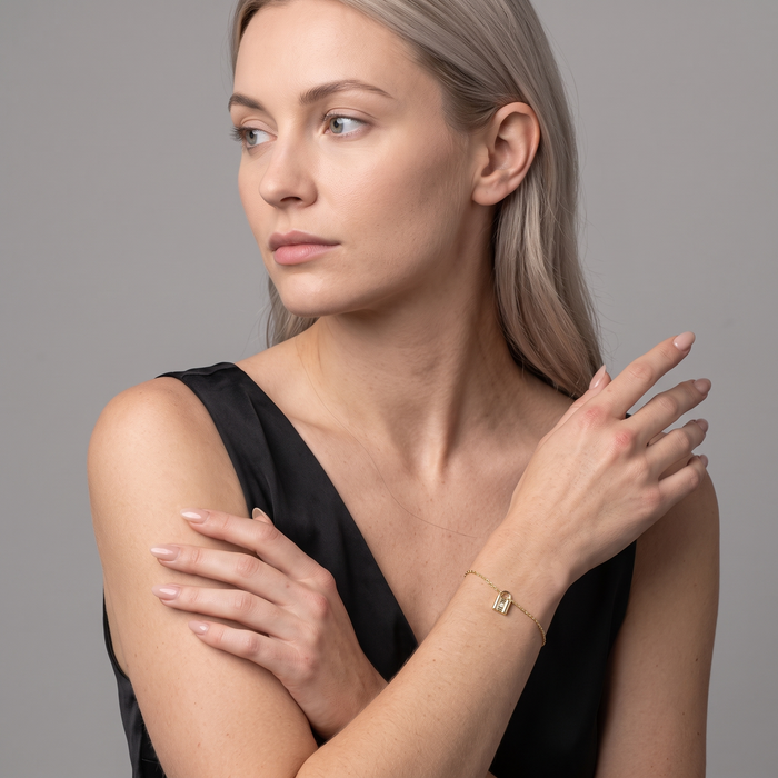 Mini Lock Diamond Bracelet in 14K Yellow Gold
