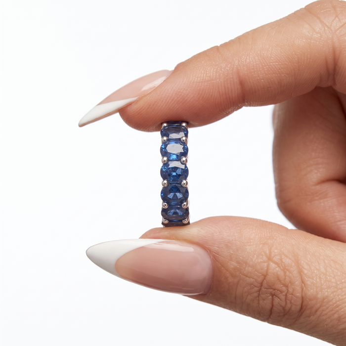 Classic Oval Blue 14K White Gold Sapphire Eternity Ring
